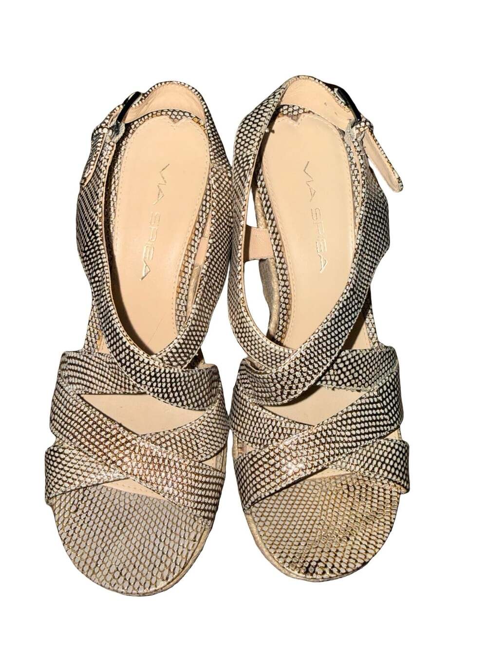 Via Spiga Metallic Snake Print Leather Espadrille Platform Wedge Sandals Size 6M